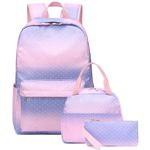 BTOOP Girls School Backpack Galaxy Schoolbag Laptop Bookbag Insulated Lunch Tote Bag Purse Teens Boys Kids, Pink Purple Gradient White Dots, 17 inch