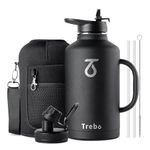 Insulated Water Bottle 2L, Trebo Stainless Steel Water Bottle Large Metal Bottle with Handle Wide Mouth Double Wall Sports Bottle Keep Cold Water Bottle 48 Hours, Black