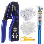 AOWIZ RJ45 Crimp Tool Pass Through RJ45 Crimper for RJ45 Cat6a Cat6 Cat5e Cat5 Connector Ends with 50PCS RJ45 Cat6 Connectors 23AWG with RJ45 Protection Covers and Mini Wire Stripper