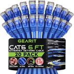 GearIT 20 Pack, Cat 6 Ethernet Cable Cat6 Snagless Patch 6 Feet - Computer LAN Network Cord, Blue