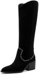 GOSERCE Black Knee High Boots Black Cowboy Boots for Women Black Cowgirl Boots Motorcycle Riding boots Tall Long Zipper Round Toe Party Travel Casual, Black, 7