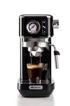 Ariete 1381/12 Coffee machine with pressure gauge, compatible with ground coffee and ESE pods, 1300 W, 1.1 L capacity, 15 bar pressure, ½ cup filter, Cappuccino device, Black