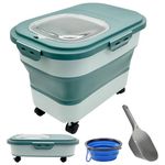 kathson Dog Cat Food Storage 20lb Folding Dog Food Bin with Lid Wheels Airtight Pet Food Storage Container with Collapsible Pet Bowl & Measuring Scoop Dry Food Seed Rice Cereal Storage Bin (Green)