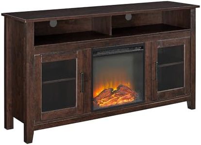 WE Furniture 58" Wood Highboy Fireplace Media TV Stand Console - Traditional Brown