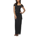 Alex Evenings Women's Long Cold Shoulder Dress (Petite and Regular Sizes) Special Occasion, Black, 14