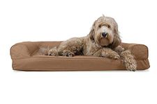 Furhaven Cooling Gel Dog Bed for Large/Medium Dogs w/Removable Bolsters & Washable Cover, for Dogs Up to 55 lbs - Quilted Sofa - Toasted Brown, Large