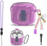 [4in1 Set] QINZAC for JBL Tune Flex Case with Lock, TPU Clear Case for JBL Tune Flex Earbuds Case Locking Shock Protection jbl Tune Flex Earbuds Accessories with Candy Keychain/Lanyard (Clear Purple)