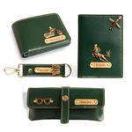 Innovative Gifts Men's Customized Leather Gift Combo Set I Personalized Wallet, Keychain, Sunglass & Passport Cover with Name & Charm I for Boyfriend Men Husband Birthday Anniversary Wedding (Olive)