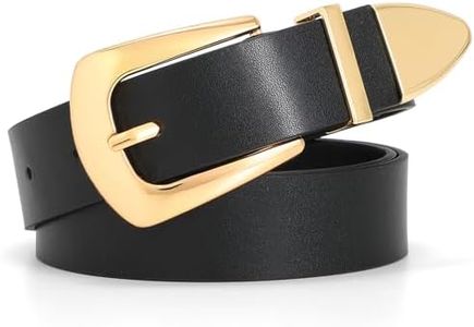 WHIPPY Women Leather Belt for Jeans Pants Dresses Fashion Ladies Western Leather Belt with Solid Gold Buckle S Black