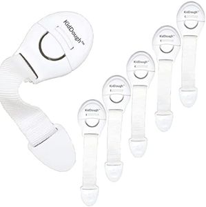 KidDough Furniture Safety Locks for Kids - Pack of 6 White Locks, Child Safety Locks for Drawers, Cabinets, Fridge, Cupboard Lock, Baby Proofing Product, Strong and Adhesive Safety Locks