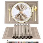 ARTAND Placemats Beige Table Mats Set of 6 Woven Vinyl Place Mats for Dinner Table Washable & Durable Indoor/Outdoor Use Table Accessories -6 Pcs,01 Beige