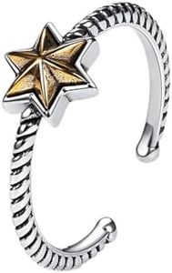 925 Sterling Silver Knuckle Rings Jewish Star of David Vintage Twisted Rope Band Adjustable Open Rings