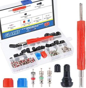 Glarks 148Pcs Tire Valve Car Air Conditioner Valve Core Kit Tyre Air Valve Cap Tire Valve Core Tire Valve Stem Air Conditioning Valve Core with Dual Head Valve Core Remover Tool 6 in1 Tire Repair Set