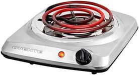 OVENTE Electric Countertop Single Burner, 1000W Cooktop with 6" Stainless Steel Coil Hot Plate, 5 Level Temperature Control, Indicator Light, Compact Cooking Stove and Easy to Clean, Silver BGC101S