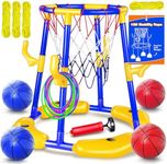 Doviden Pool Basketball Hoop Floating with Anti-Tip & Anti-Drift Design, Basketball & Ring Toss Pool Toys for Kids Ages 4-8, 8-12, Summer Outdoor Water Toys Pool Games for Adults and Family