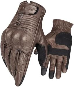 INBIKE Motorcycle Gloves for Men Premium Genuine Perforated Leather Breathable Motorbike Riding Gloves Touchscreen with Hard Knuckle Brown Large