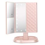 Trifold Lighted Vanity Makeup Mirror with 21 LED Lights,1x/2x/3x Magnification and Touch Screen Dimming,Two Power Supplies Makeup Mirror, Gift for Women