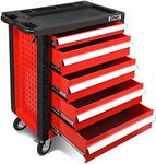 DNA MOTORING 30.5" L x 18" W x 38" H 5-Drawer Lockable Slide Tool Chest Rolling Tool Cart Cabinet (TOOLS-00001) with Keys, Red, Upgrade Package