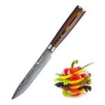 JOURMET 5" Damascus Utility Knife with Japanese VG10 Super Steel Core, Professional 67-layer Handmade PAKKA Wood Handle with S/S 430 Bolster