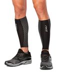 2XU Men's Compression Calf Sleeve, Black/Silver Reflective, Large