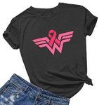 Breast Cancer Shirts for Women:Breast Cancer Awareness Shirts Cancer Care Gifts Short Sleeve Tee Top, Dark Gray, Large