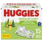 Huggies Natural Care Sensitive Baby Wipes, UNSCENTED, 15 Flip-Top Packs (960 Wipes Total)