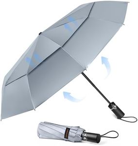 TECKNET Paraguas Plegable, Antiviento Sombrilla con Doble Cubierta para Hombres, Automático Abierto y Cierre, Ligero Portátil, Viaje Grandes Umbrella de 10 Varillas, Plata y Amarillo