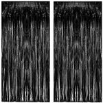 Black Tinsel Foil Fringe Curtain - GREATRIL Party Backdrop Streamers for Birthday/Wizard/Wednesday/Stranger Theme/Halloween/Graduation/Doorway/Christmas Party Decorations 2 Pack