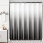 AmazerBath Long Shower Curtain, 180x200cm Ombre Black Fabric Shower Curtain Set with 12 Shower Curtain Hooks, Farmhouse Cloth Black and White Shower Curtain, Washable Bathroom Shower Curtain Sets