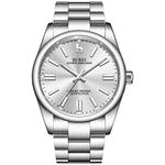 BUREI Men's Watch Silver Analog Quartz Watches Classic Simple Waterproof Stainless Steel Band Men's Wristwatch