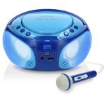 Lenco SCD-650 Portable Kids Stereo Boombox with FM Radio, CD, MP3, USB Playback, Disco Party Lights and Karaoke Wired Microphone - Blue