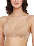 Clovia Women's Cotton Wire Free T-Shirt Full-Coverage Bra (BR1279P2434D_Beige_34D)