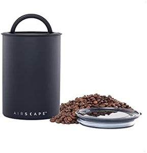 Planetary Design Airscape Stainless Steel Coffee Canister | Food Storage Container | Patented Airtight Lid | Push Out Excess Air Preserve Food Freshness (Medium, Matte Black)