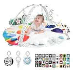LADIDA Stage Based Baby Play Gym, 4 Zone Sensory & Motor Skills Development Activity Mat, Large 45" Padded Palette Play Mat for Newborn to Toddler with STEM Based Toys, Textures, Learning Cards