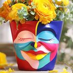 GUGUGO Abstract Rainbow Head Planter, Unique Face Plant Pot with Drainage, Cute Eclectic Flower Planters Pots for Indoor & Outdoor Plants, Colorful Funny Room Decor (Coral Red & Indigo,5.5Inch)