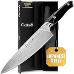 Cutluxe Shinobi Damascus Chef Knife – 8" Damascus Kitchen Knife, Japanese Blade, AUS-10 Steel – Razor Sharp – Full Tang & Ergonomic G10 Handle Design