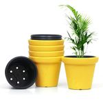 Livzing 11 Inch Self Watering Pot-Gamla Planter Pot-High Density Polyethylene Plastic Flower Pot-Modern Decorative Planter for Indoor-Outdoor-Balcony-Garden-Livingroom-Home-Yellow(Pack of 5)