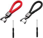 GZXYUAN 2 Pieces Car Braided Keychain Universal Keyring Ring with Screwdriver Leather Strap Keyring Accessories Braided Leather Keychain for Car Home Office Keys(Red and Black)