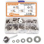 ISPINNER 325pcs Backup Rivet Washers Assortment Kit, Stainless Steel Washers for Blind Pop Rivets Diameter 3/32" 1/8" 5/32" 3/16" 1/4"(Silver)