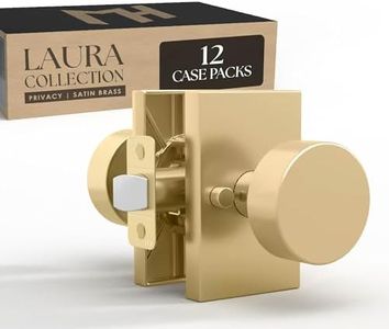Mega Handles Laura Gold Privacy Door Knob - 12 Pack Reversible Interior Gold Door Knob, Heavy Duty Bed & Bath Door Knobs with Privacy Lock, Fits All Standard Door Sizes - Satin Brass