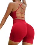 SHEKINI Women's Tracksuit Two Piece Seamless Strappy Sports Bras Scrunch Butt Booty Shorts Ladies Workout Yoga Outfits, Red, Small