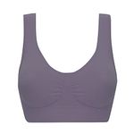 Angxiwan Sport Bra for Women UK Solid Color Padded Knickers Bralette Elastic Wide Strap Brassiere High Impact Push up Breast Bra Breathable Plus Size Crew Neck Inserts Size UK 8-24 Purple