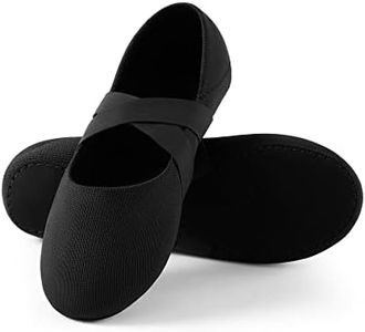SANGEESON Ballet Shoes for Women(Leather Full Sole, Arch Support, Breathable), Jazz Shoes, Ballerina Shoes, Dance Shoes Women for Beginner, X, Size 6-6.5, Black
