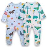 TuddyBuddy 100% Cotton Multi Color Zipper Romper Sleepsuit/Romper/Jumpsuit for Baby Boy (6 Months-9 Months, Pack of 2 Sleepsuits - Grey AOP & Dino AOP)