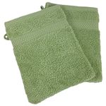 Sue Rossi Face Cloth Wash Mitt Set, 100% Organic Turkish Combed Cotton, 600GSM Thick With Hanging Loop, Size 16cm x 21cm, Flannel Glove Pack Soft & Absorbent (Sage Green, 2)