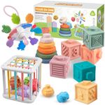 Aliex Baby Toys, Montessori Toys for Babies | Food-Grade Silicone - Sensory - Stacking - Shape Sorter - Blocks Cube - Developmental Toys