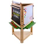 U.S. Art Supply Children's 3-Sided Art Activity Easel with 3 Magnetic Stations, Chalkboard, Blackboard, Dry Erase White Board, Paper Roll, Paint Cups Shelf - Kids Learn to Paint, Draw, Write, Have Fun