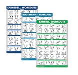 QuickFit 3 Pack - Dumbbell Workouts + Bodyweight Exercises + Barbell Routine Poster Set - Set of 3 Workout Charts (Laminated, 18" x 27")