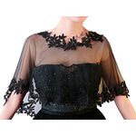 Ayliss Women Lace Wedding Shawls Wrap Bridal Embroidered Shrug Bolero Cape Shoulder Covers Up Evening Prom Party Dress, Black, One Size