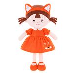 Onetoo First Baby Doll Plush Rag Doll Sleeping Cuddle Buddy Doll Soft Baby Doll for Girls Wear Fox Costume Reddish Brown Dress14（Milly Series）